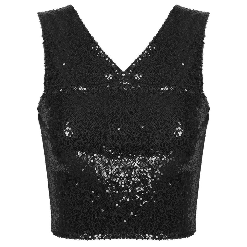 2668 Shiny Sequins Slim Fit Cami Cropped Tops Rave Party Wear Dancewear
